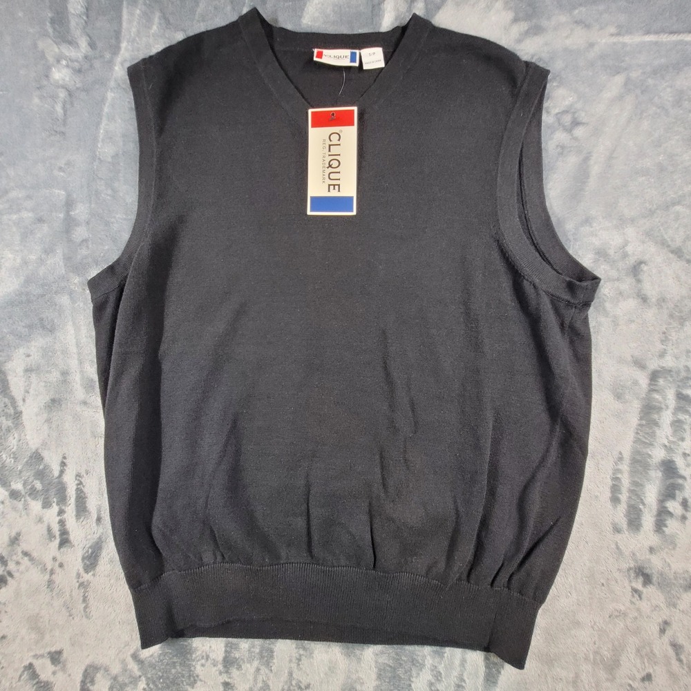 NWT-Clique Mens V-Neck Sweater Vest Black Sleeveless‎ Knit MQS00003 New Small